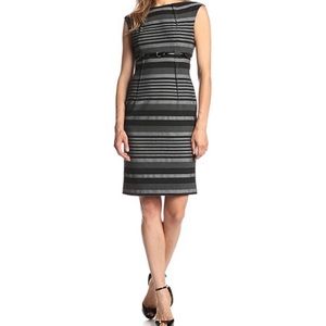 Calvin Klein Gray/Black Striped Career Dress, 14